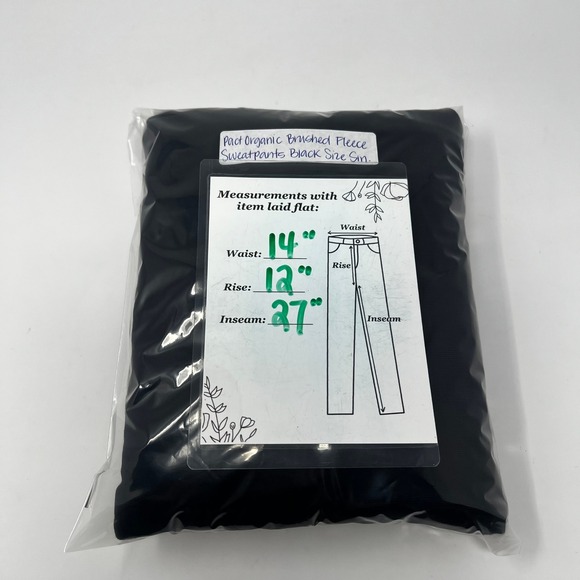 Pact Organic Cotton Brushed Fleece Sweatpants Black Joggers Women'sSmall - Picture 7 of 7